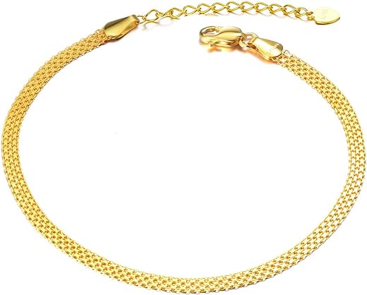 SISGEM Solid 18k Gold Anklets for Women, Gold Mesh-Link Chain Jewelry Ankle Bracelets Gifts for Wife/Mother/Girlfriend (2.9 mm)