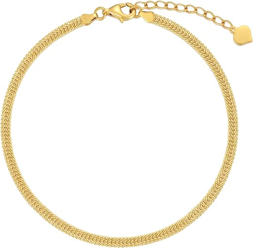 Solid 18kt Yellow Gold Bismark-Link Bracelet or Anklet, Italian 18k Gold Cuban Mesh Link Bracelet Anklets Jewelry Gifts for Women, Girls, 4"-10" Gold Chain with 2" Adjustable...