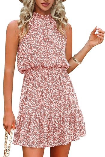 Summer Dress for Women Chiffon Blouses Skirt Spaghetti Sleeveless Tops Halter Ruffle Romper Sun Flowy Summer Outfits