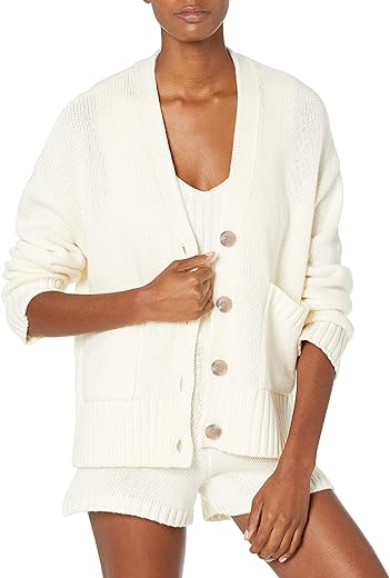 The Drop Women's Brigitte Chunky Button-Front Pocket Ribbed Cardigan