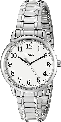 Timex Women's Easy Reader 30mm Watch – Silver-Tone Case White Dial with Silver-Tone Stainless Steel Expansion Band