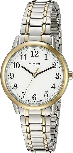 Timex Women's Easy Reader 30mm Watch – Two-Tone Case White Dial with Two-Tone Stainless Steel Expansion Band