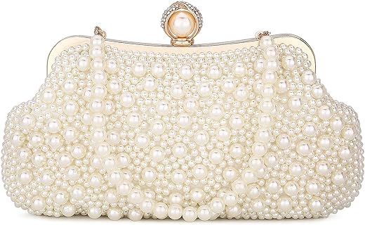 UBORSE Women Pearl Clutch Bag Noble Crystal Beaded Evening Bag Wedding Clutch with Pearl Chain