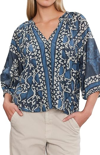 Velvet by Graham & Spencer Women's Dayana Printed Silk Cotton Voile Top