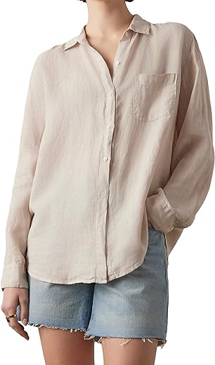 Velvet by Graham & Spencer Women's Mulholland Woven Linen Long Sleeve Button Up Shirt