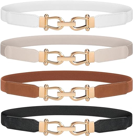 WERFORU Women Skinny Belt for Dresses Retro Stretch Ladies Waist Belt Plus Size Set of 4