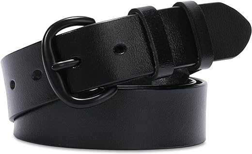 WHIPPY Women Leather Belt for Jeans Pants Dresses Black Ladies Waist Belt with Pin Buckle