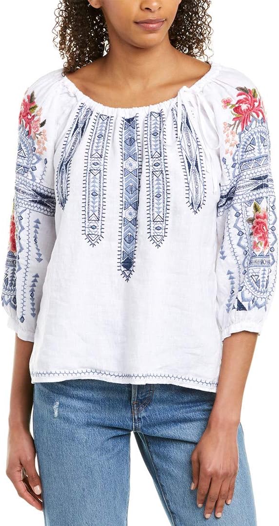 Women's Embroidered Tie Peasant Blouse