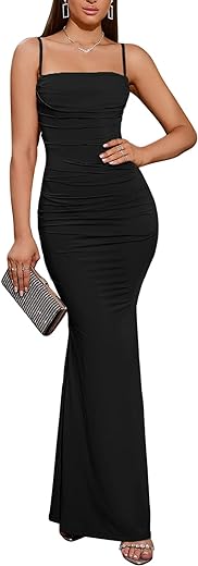 Women's Sleeveless Bodycon Corset Maxi Dress Spaghetti Strap Ruched Elegant Evening Party Long Dresses