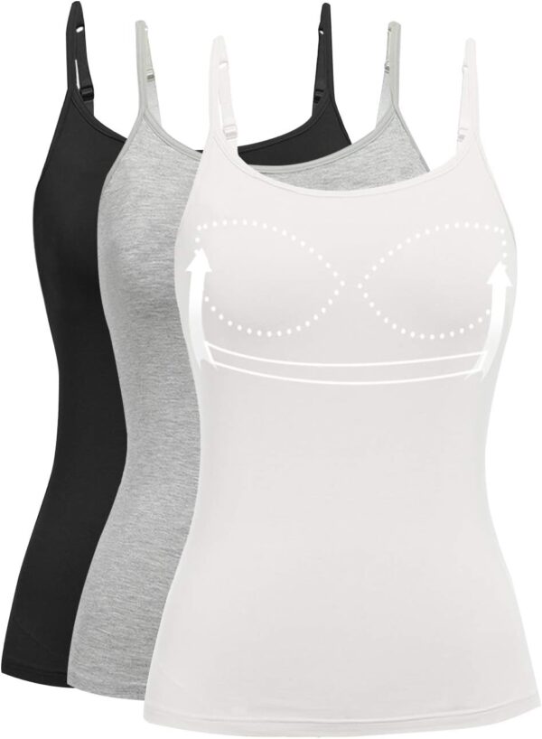 Womens Tank Tops Adjustable Strap Camisole with Built in Padded Bra Vest Sleeveless Layer Top 3 Packs