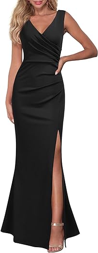 WOOSEA Women Sleeveless V Neck Split Evening Cocktail Long Dress