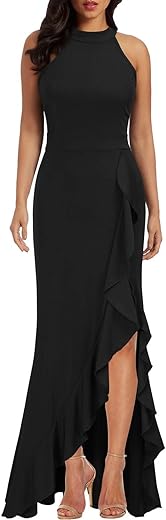 WOOSEA Women's High Neck Split Bodycon Mermaid Evening Cocktail Long Dress